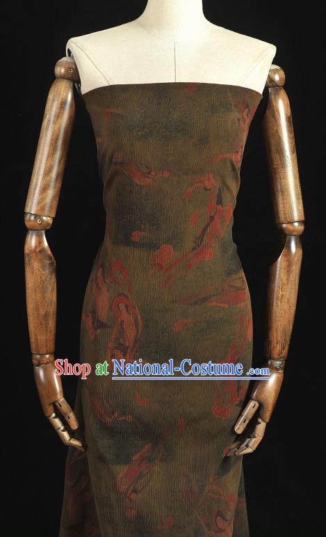 Top Grade Cheongsam Gambiered Guangdong Gauze Fabric Dark Green Crepe Chinese Traditional Flying Apsaras Pattern Silk Drapery