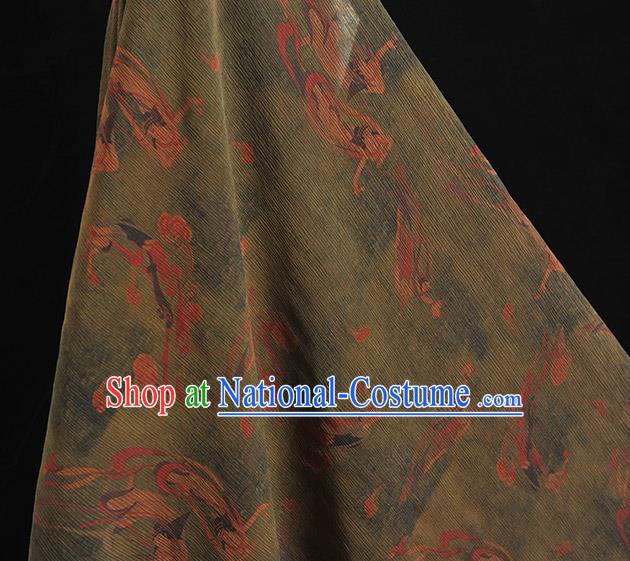 Top Grade Cheongsam Gambiered Guangdong Gauze Fabric Dark Green Crepe Chinese Traditional Flying Apsaras Pattern Silk Drapery