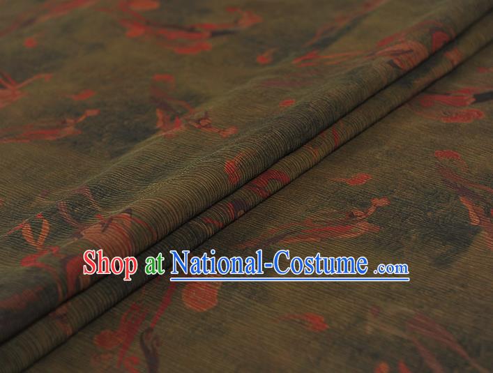 Top Grade Cheongsam Gambiered Guangdong Gauze Fabric Dark Green Crepe Chinese Traditional Flying Apsaras Pattern Silk Drapery