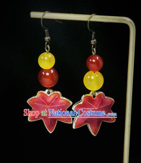 Handmade Chinese Traditional Earrings Red Maple Leaf Ear Accessories