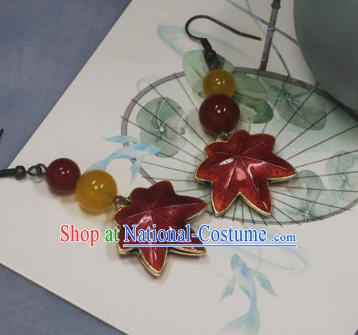 Handmade Chinese Traditional Earrings Red Maple Leaf Ear Accessories