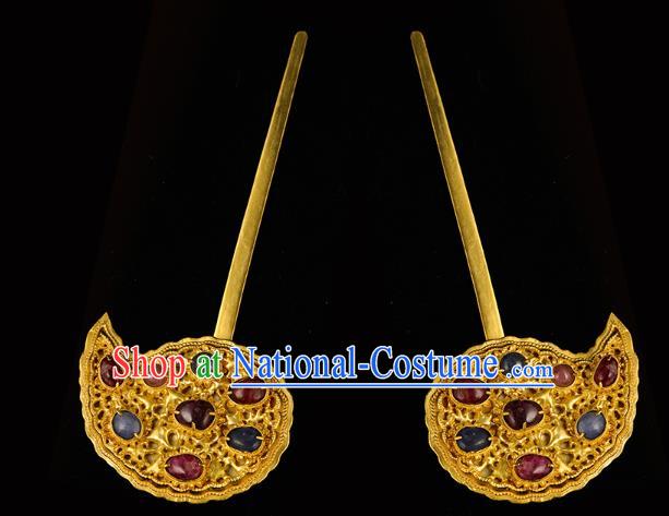 China Traditional Ming Dynasty Gems Hair Crown Handmade Hair Accessories Ancient Queen Golden Hairpin for Women