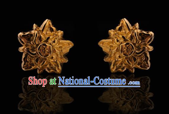 China Traditional Ming Dynasty Golden Lotus Hair Sticks Handmade Hair Accessories Ancient Queen Hairpin