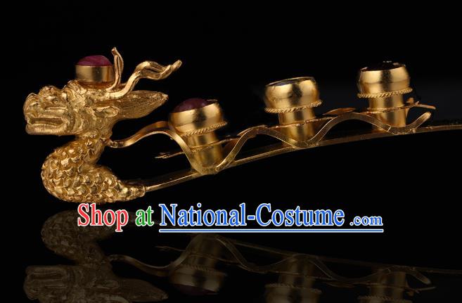 China Traditional Ming Dynasty Hairpin Handmade Hair Accessories Ancient Empress Golden Dragon Hair Stick