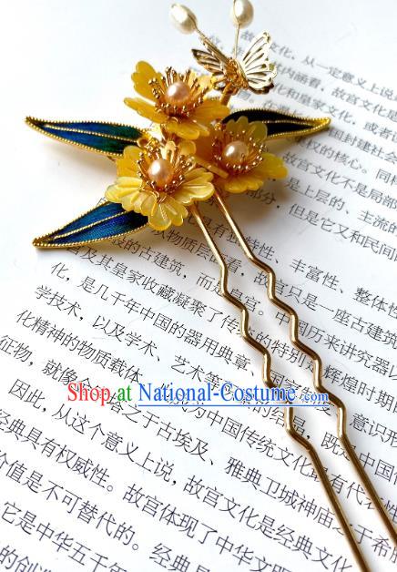 Ancient China Shell Plum Hairpin Handmade Hair Accessories Traditional Qing Dynasty Butterfly Hair Stick