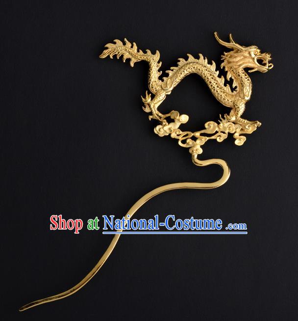 China Traditional Swordsman Hair Accessories Ancient Han Dynasty Emperor Golden Dragon Hairpin