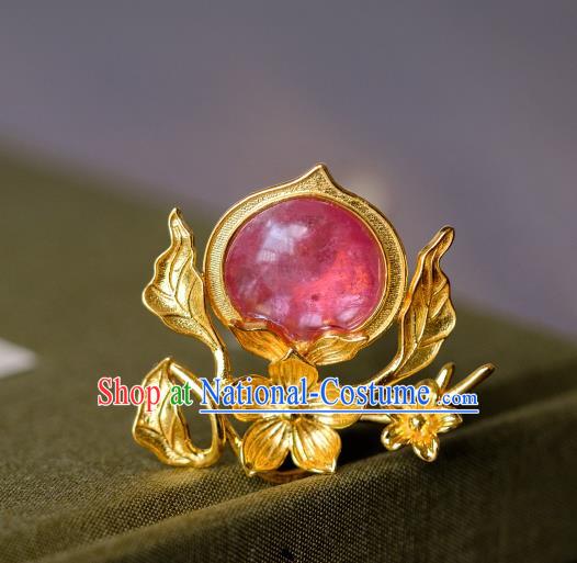 China Traditional Ming Dynasty Hair Accessories Ancient Empress Tourmaline Peach Hairpin Hair Crown