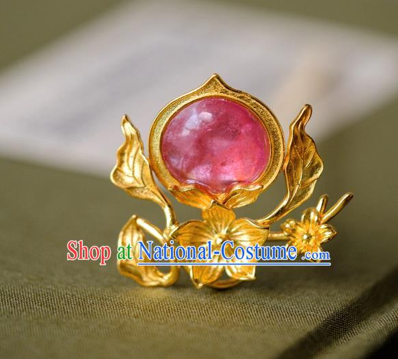 China Traditional Ming Dynasty Hair Accessories Ancient Empress Tourmaline Peach Hairpin Hair Crown