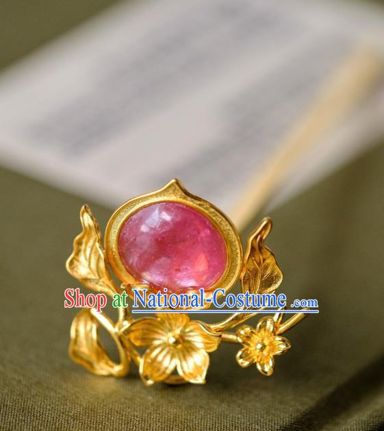 China Traditional Ming Dynasty Hair Accessories Ancient Empress Tourmaline Peach Hairpin Hair Crown