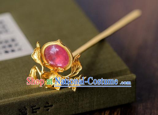 China Traditional Ming Dynasty Hair Accessories Ancient Empress Tourmaline Peach Hairpin Hair Crown