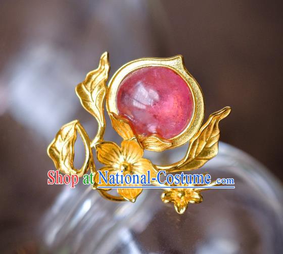 China Traditional Ming Dynasty Hair Accessories Ancient Empress Tourmaline Peach Hairpin Hair Crown