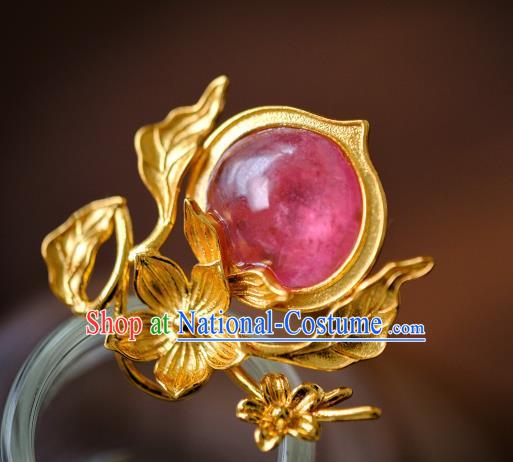 China Traditional Ming Dynasty Hair Accessories Ancient Empress Tourmaline Peach Hairpin Hair Crown