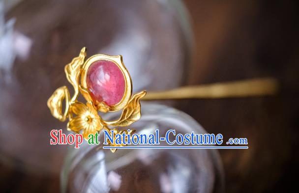 China Traditional Ming Dynasty Hair Accessories Ancient Empress Tourmaline Peach Hairpin Hair Crown