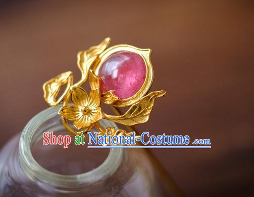 China Traditional Ming Dynasty Hair Accessories Ancient Empress Tourmaline Peach Hairpin Hair Crown