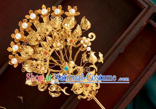 China Traditional Ming Dynasty Hair Accessories Ancient Empress Silver Hairpin Handmade Flower Basket Hair Clip