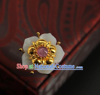 China Handmade Court Hairpin Ancient Empress Hair Accessories Traditional Ming Dynasty Jade Plum Hair Stick