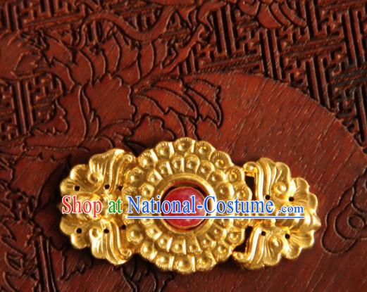 China Handmade Ancient Empress Costume Golden Buckle Ming Dynasty Gem Button