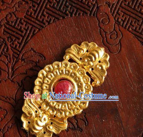 China Handmade Ancient Empress Costume Golden Buckle Ming Dynasty Gem Button