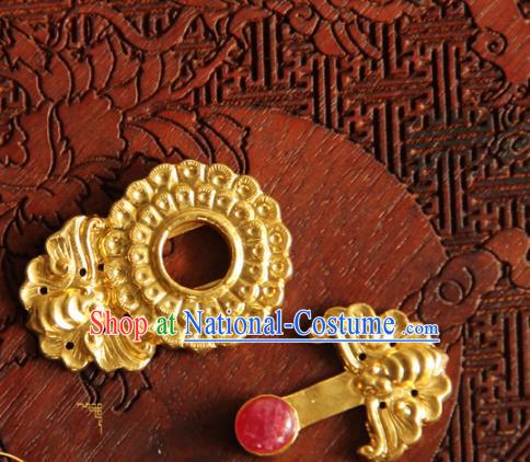 China Handmade Ancient Empress Costume Golden Buckle Ming Dynasty Gem Button