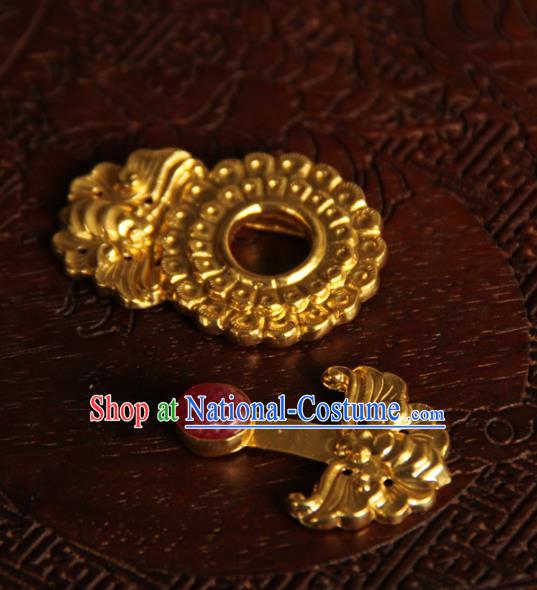 China Handmade Ancient Empress Costume Golden Buckle Ming Dynasty Gem Button