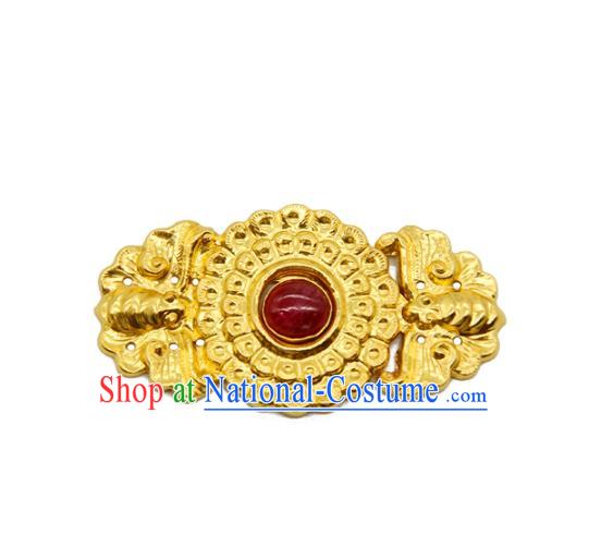 China Handmade Ancient Empress Costume Golden Buckle Ming Dynasty Gem Button