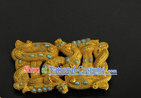 China Ancient Emperor Belt Buckle Handmade Han Dynasty Lord Golden Waist Accessories