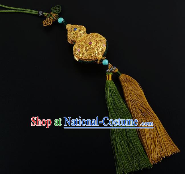 Chinese Traditional Hanfu Waist Accessories Ancient Swordsman Golden Gourd Sachet Pendant