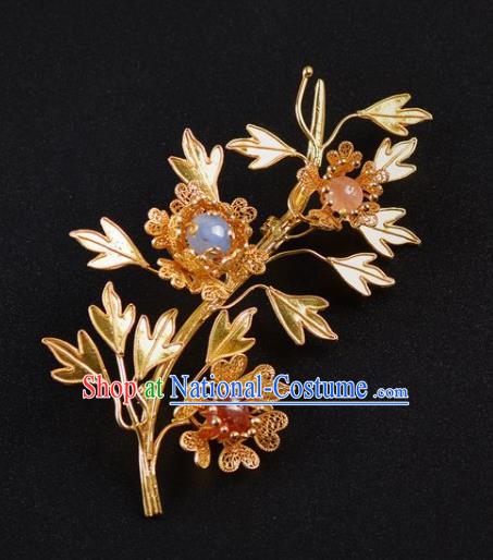 Handmade Chinese Ancient Court Golden Brooch Jewelry Traditional Hanfu Breastpin Accessories