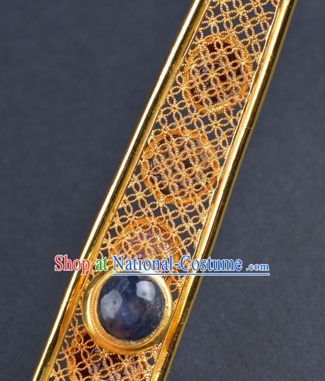 Chinese Ancient Ming Dynasty Emperor Golden Belt Hook Traditional Hanfu Gems Waist Buckle Accessories