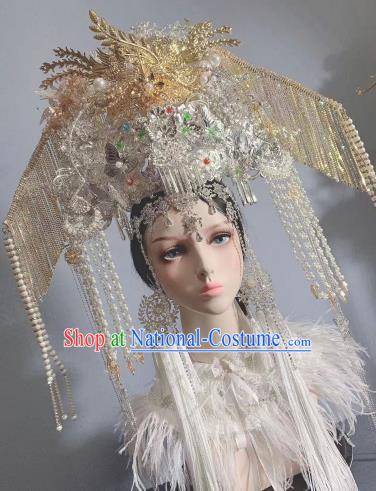 Top Grade China Wedding Hair Ornament Handmade Court Queen Deluxe Beads Tassel Hair Crown Stage Show Bride Phoenix Coronet