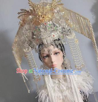 Top Grade China Wedding Hair Ornament Handmade Court Queen Deluxe Beads Tassel Hair Crown Stage Show Bride Phoenix Coronet