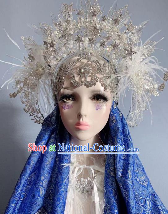 Top Grade Stage Show Wedding Hair Ornament Handmade Court Queen Deluxe Hair Accessories Baroque Bride Crystal Star Royal Crown