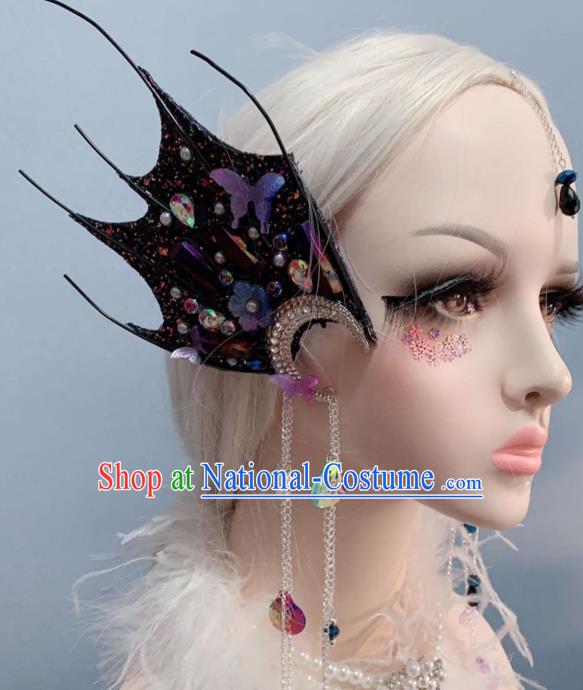 Top Stage Show Hair Ornament Handmade Cosplay Hair Accessories Baroque Princess Black Fin Tassel Hair Sticks