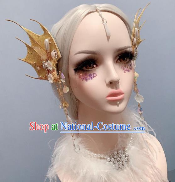 Top Handmade Cosplay Fairy Hair Accessories Stage Show Hair Ornament Baroque Princess Golden Fin Tassel Hair Sticks