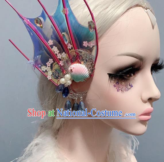 Top Handmade Baroque Princess Hair Accessories Halloween Cosplay Fairy Blue Hair Sticks Stage Show Hair Ornament