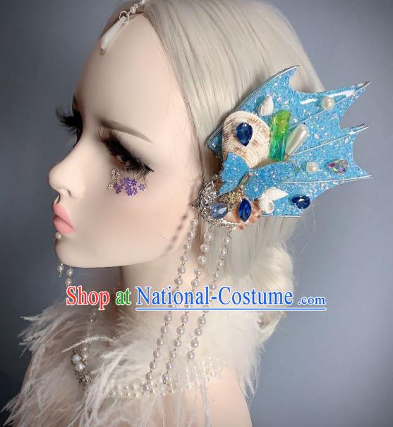 Top Mermaid Princess Hair Accessories Stage Show Hair Ornament Handmade Halloween Cosplay Fairy Blue Butterfly Hair Sticks