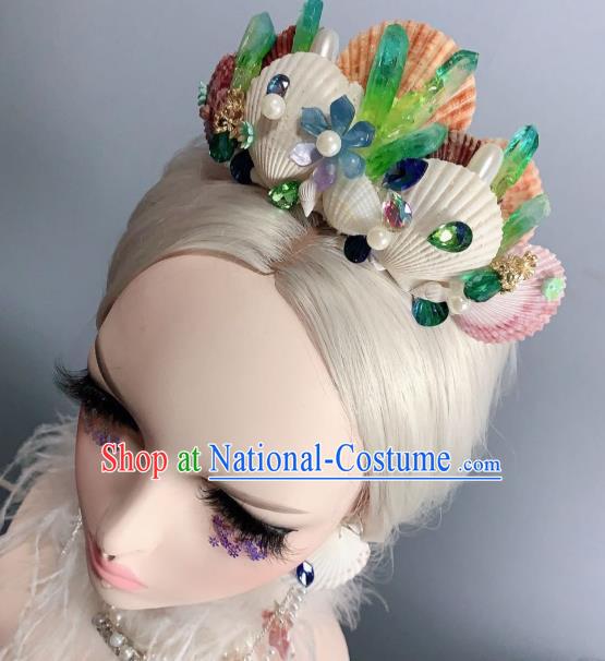 Top Handmade Halloween Cosplay Fairy Crystal Shell Royal Crown Mermaid Princess Hair Accessories Stage Show Hair Ornament