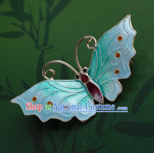 China Ancient Court Queen Breastpin Traditional Qing Dynasty Enamel Blue Butterfly Brooch Jewelry Accessories