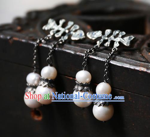 China Traditional Silver Jewelry National Fishbone Earrings Handmade Ear Accessories