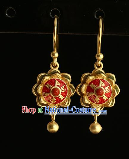 Handmade Chinese Enamel Red Ear Accessories Cheongsam Silver Earrings Traditional Buddhism Mantra Jewelry