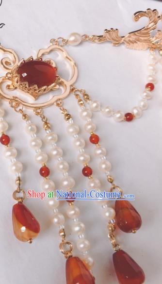 China Traditional Ancient Princess Pearls Tassel Necklace Handmade Ming Dynasty Agate Jewelry Accessories