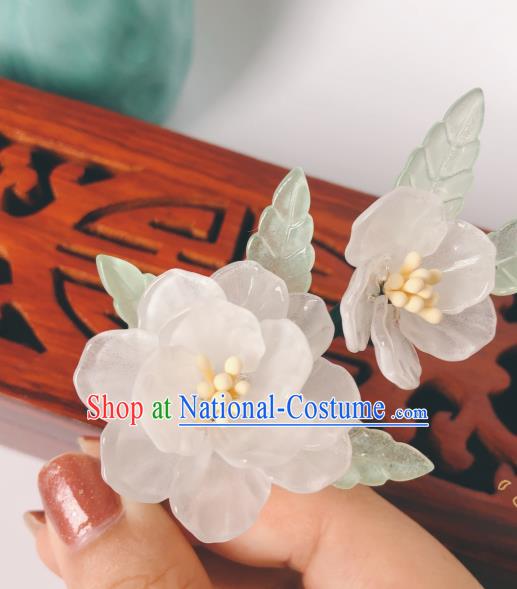 China Song Dynasty Hanfu Hair Accessories Traditional Ancient Princess Flowers Hairpin White Camellia Hair Stick