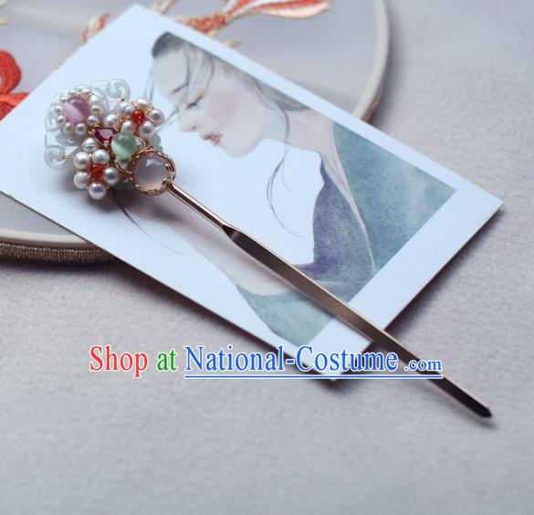 China Handmade Pearls Plum Hairpin Traditional Ming Dynasty Hair Accessories Classical Cheongsam Gems Hair Stick