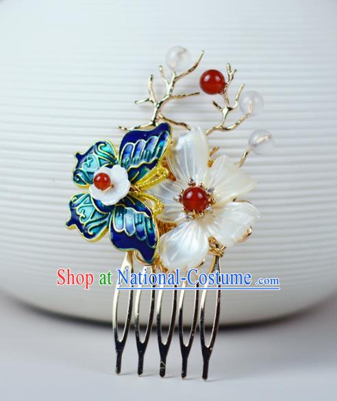 China Classical Cheongsam Shell Butterfly Hair Comb Traditional Hair Accessories Blueing Butterfly Hairpin