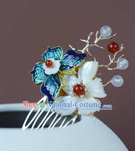 China Classical Cheongsam Shell Butterfly Hair Comb Traditional Hair Accessories Blueing Butterfly Hairpin