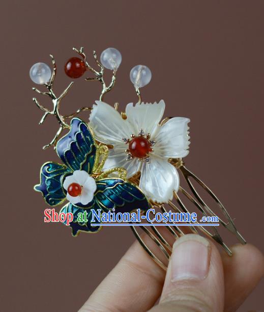 China Classical Cheongsam Shell Butterfly Hair Comb Traditional Hair Accessories Blueing Butterfly Hairpin