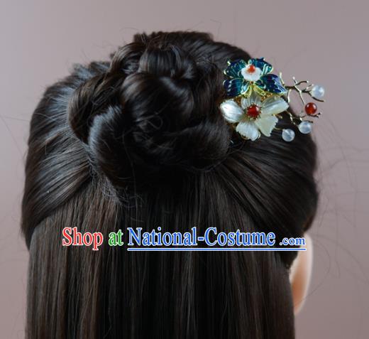 China Classical Cheongsam Shell Butterfly Hair Comb Traditional Hair Accessories Blueing Butterfly Hairpin