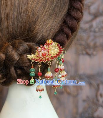 China Wedding Bride Flower Hairpin Ancient Traditional Xiuhe Suit Hair Accessories Red Convallaria Hair Stick