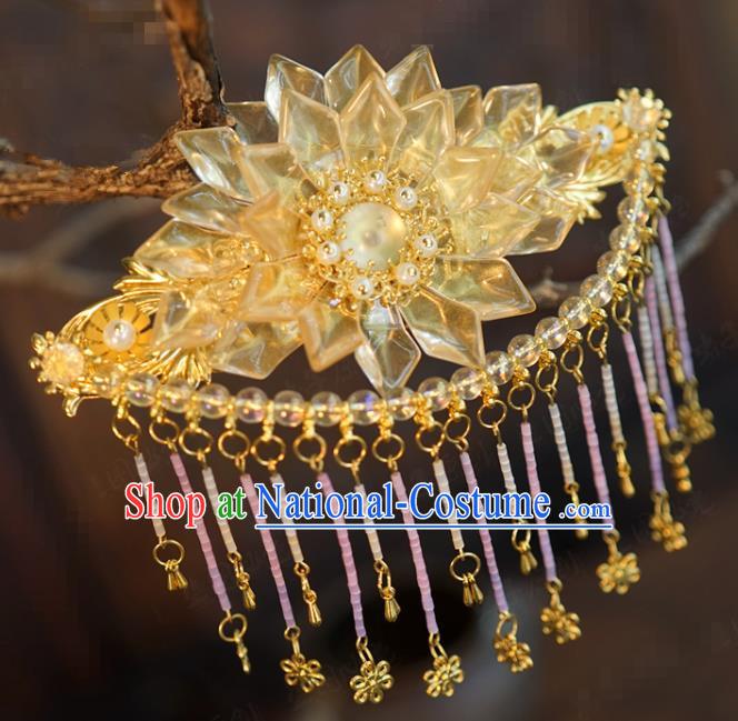 China Ancient Bride Flower Hair Stick Traditional Xiuhe Suit Hair Accessories Wedding Pink Beads Tassel Hair Crown