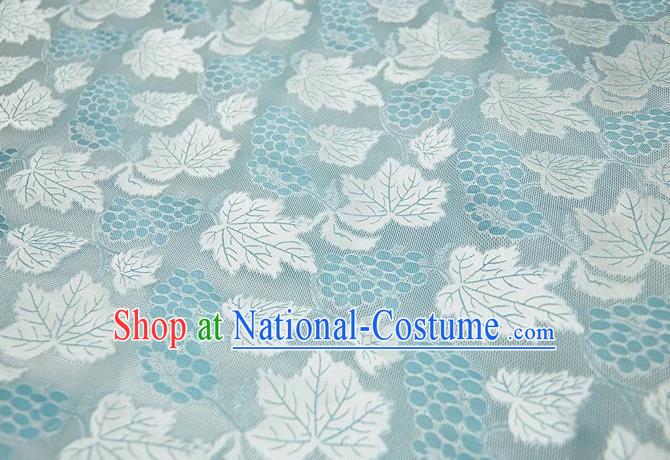 Chinese Classical Grape Leaf Pattern Design Light Blue Mulberry Silk Fabric Asian Traditional Cheongsam Silk Material